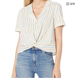 BCBG Striped Button-Down Knot Top